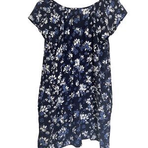 Gap Dress M Navy Blue White Floral Flutter sleeve Pockets